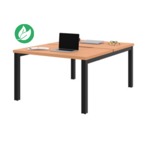Bureau droit partagé 2 postes Burocolor échancré - Départ - L.120 x P.163 cm - Plateau Hêtre - Pieds Noir Bureau droit partagé 2 postes Burocolor échancré - Départ - L.120 x P.163 cm - Plateau Hêtre - Pieds Noir