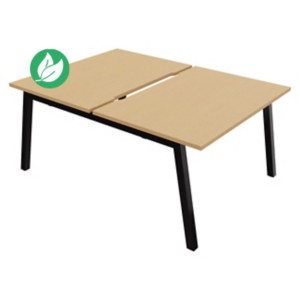 Bureau droit partagé 2 postes Burocolor A échancré - Départ - L.120 x P.163 cm - Plateau Hêtre - Pieds Noir Bureau droit partagé 2 postes Burocolor A échancré - Départ - L.120 x P.163 cm - Plateau Hêtre - Pieds Noir