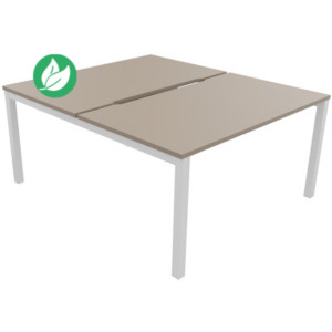Bureau droit partagé 2 postes Burocolor échancré - Départ - L.140 x P.163 cm - Plateau Argile - Pieds Blanc Bureau droit partagé 2 postes Burocolor échancré - Départ - L.140 x P.163 cm - Plateau Argile - Pieds Blanc