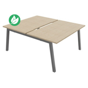Bureau droit partagé 2 postes Burocolor A échancré - Départ - L.140 x P.163 cm - Plateau Chêne - Pieds Aluminium Bureau droit partagé 2 postes Burocolor A échancré - Départ - L.140 x P.163 cm - Plateau Chêne - Pieds Aluminium