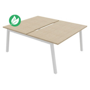 Bureau droit partagé 2 postes Burocolor A échancré - Départ - L.140 x P.163 cm - Plateau Chêne - Pieds Blanc Bureau droit partagé 2 postes Burocolor A échancré - Départ - L.140 x P.163 cm - Plateau Chêne - Pieds Blanc