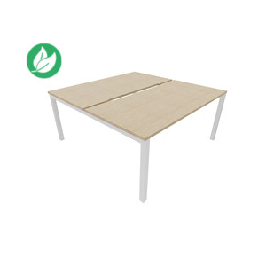 Bureau droit partagé 2 postes Burocolor échancré - Départ - L.140 x P.163 cm - Plateau Chêne - Pieds Blanc