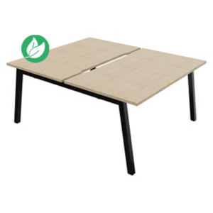 Bureau droit partagé 2 postes Burocolor A échancré - Départ - L.140 x P.163 cm - Plateau Chêne - Pieds Noir Bureau droit partagé 2 postes Burocolor A échancré - Départ - L.140 x P.163 cm - Plateau Chêne - Pieds Noir