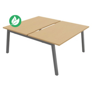 Bureau droit partagé 2 postes Burocolor A échancré - Départ - L.140 x P.163 cm - Plateau Hêtre - Pieds Aluminium Bureau droit partagé 2 postes Burocolor A échancré - Départ - L.140 x P.163 cm - Plateau Hêtre - Pieds Aluminium