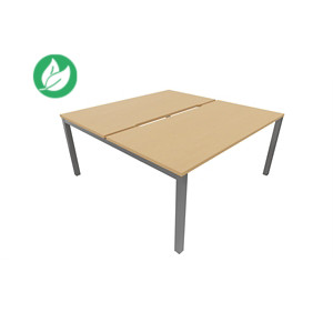Bureau droit partagé 2 postes Burocolor échancré - Départ - L.140 x P.163 cm - Plateau Hêtre - Pieds Aluminium Bureau droit partagé 2 postes Burocolor échancré - Départ - L.140 x P.163 cm - Plateau Hêtre - Pieds Aluminium