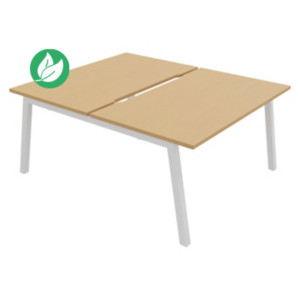 Bureau droit partagé 2 postes Burocolor A échancré - Départ - L.140 x P.163 cm - Plateau Hêtre - Pieds Blanc Bureau droit partagé 2 postes Burocolor A échancré - Départ - L.140 x P.163 cm - Plateau Hêtre - Pieds Blanc