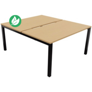 Bureau droit partagé 2 postes Burocolor échancré - Départ - L.140 x P.163 cm - Plateau Hêtre - Pieds Noir Bureau droit partagé 2 postes Burocolor échancré - Départ - L.140 x P.163 cm - Plateau Hêtre - Pieds Noir