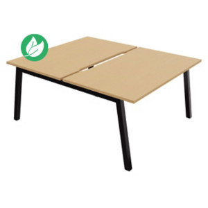 Bureau droit partagé 2 postes Burocolor A échancré - Départ - L.140 x P.163 cm - Plateau Hêtre - Pieds Noir Bureau droit partagé 2 postes Burocolor A échancré - Départ - L.140 x P.163 cm - Plateau Hêtre - Pieds Noir
