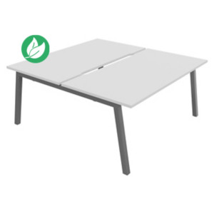Bureau droit partagé 2 postes Burocolor A échancré - Départ - L.160 x P.163 cm - Plateau Blanc - Pieds Aluminium Bureau droit partagé 2 postes Burocolor A échancré - Départ - L.160 x P.163 cm - Plateau Blanc - Pieds Aluminium