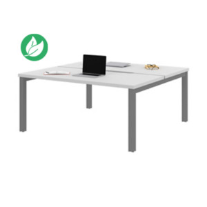 Bureau droit partagé 2 postes Burocolor échancré - Départ - L.160 x P.163 cm - Plateau Blanc - Pieds Aluminium Bureau droit partagé 2 postes Burocolor échancré - Départ - L.160 x P.163 cm - Plateau Blanc - Pieds Aluminium