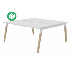 Bureau droit partagé 2 postes Burocolor A échancré - Départ - L.160 x P.163 cm - Plateau Blanc - Pieds Bois/Blanc Bureau droit partagé 2 postes Burocolor A échancré - Départ - L.160 x P.163 cm - Plateau Blanc - Pieds Bois/Blanc