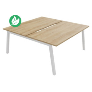Bureau droit partagé 2 postes Burocolor A échancré - Départ - L.160 x P.163 cm - Plateau Chêne Nebraska - Pieds Blanc Bureau droit partagé 2 postes Burocolor A échancré - Départ - L.160 x P.163 cm - Plateau Chêne Nebraska - Pieds Blanc