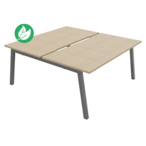 Bureau droit partagé 2 postes Burocolor A échancré - Départ - L.160 x P.163 cm - Plateau Chêne - Pieds Aluminium Bureau droit partagé 2 postes Burocolor A échancré - Départ - L.160 x P.163 cm - Plateau Chêne - Pieds Aluminium