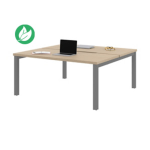 Bureau droit partagé 2 postes Burocolor échancré - Départ - L.160 x P.163 cm - Plateau Chêne - Pieds Aluminium Bureau droit partagé 2 postes Burocolor échancré - Départ - L.160 x P.163 cm - Plateau Chêne - Pieds Aluminium