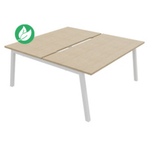 Bureau droit partagé 2 postes Burocolor A échancré - Départ - L.160 x P.163 cm - Plateau Chêne - Pieds Blanc Bureau droit partagé 2 postes Burocolor A échancré - Départ - L.160 x P.163 cm - Plateau Chêne - Pieds Blanc