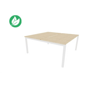 Bureau droit partagé 2 postes Burocolor échancré - Départ - L.160 x P.163 cm - Plateau Chêne - Pieds Blanc