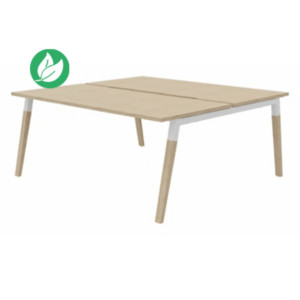 Bureau droit partagé 2 postes Burocolor A échancré - Départ - L.160 x P.163 cm - Plateau Chêne - Pieds Bois/Blanc Bureau droit partagé 2 postes Burocolor A échancré - Départ - L.160 x P.163 cm - Plateau Chêne - Pieds Bois/Blanc