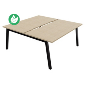 Bureau droit partagé 2 postes Burocolor A échancré - Départ - L.160 x P.163 cm - Plateau Chêne - Pieds Noir Bureau droit partagé 2 postes Burocolor A échancré - Départ - L.160 x P.163 cm - Plateau Chêne - Pieds Noir