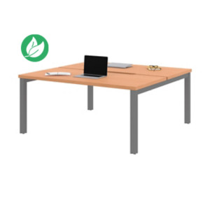 Bureau droit partagé 2 postes Burocolor échancré - Départ - L.160 x P.163 cm - Plateau Hêtre - Pieds Aluminium Bureau droit partagé 2 postes Burocolor échancré - Départ - L.160 x P.163 cm - Plateau Hêtre - Pieds Aluminium
