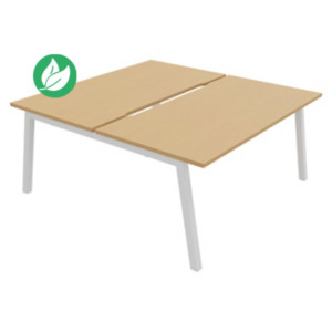 Bureau droit partagé 2 postes Burocolor A échancré - Départ - L.160 x P.163 cm - Plateau Hêtre - Pieds Blanc Bureau droit partagé 2 postes Burocolor A échancré - Départ - L.160 x P.163 cm - Plateau Hêtre - Pieds Blanc