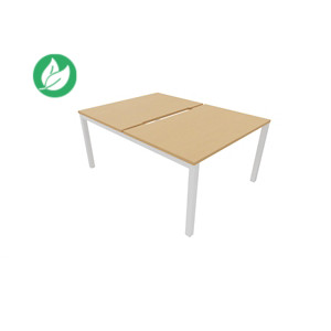 Bureau droit partagé 2 postes Burocolor échancré - Départ - L.160 x P.163 cm - Plateau Hêtre - Pieds Blanc Bureau droit partagé 2 postes Burocolor échancré - Départ - L.160 x P.163 cm - Plateau Hêtre - Pieds Blanc