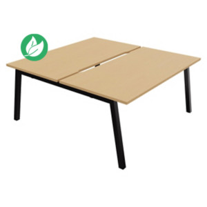 Bureau droit partagé 2 postes Burocolor A échancré - Départ - L.160 x P.163 cm - Plateau Hêtre - Pieds Noir Bureau droit partagé 2 postes Burocolor A échancré - Départ - L.160 x P.163 cm - Plateau Hêtre - Pieds Noir