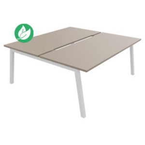 Bureau droit partagé 2 postes Burocolor A échancré - Départ - L.180 x P.163 cm - Plateau Argile - Pieds Blanc Bureau droit partagé 2 postes Burocolor A échancré - Départ - L.180 x P.163 cm - Plateau Argile - Pieds Blanc