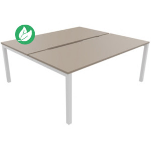 Bureau droit partagé 2 postes Burocolor échancré - Départ - L.180 x P.163 cm - Plateau Argile - Pieds Blanc Bureau droit partagé 2 postes Burocolor échancré - Départ - L.180 x P.163 cm - Plateau Argile - Pieds Blanc
