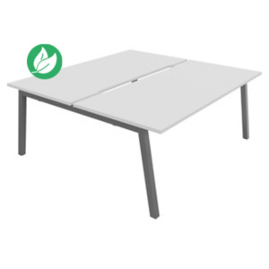 Bureau droit partagé 2 postes Burocolor A échancré - Départ - L.180 x P.163 cm - Plateau Blanc - Pieds Aluminium Bureau droit partagé 2 postes Burocolor A échancré - Départ - L.180 x P.163 cm - Plateau Blanc - Pieds Aluminium