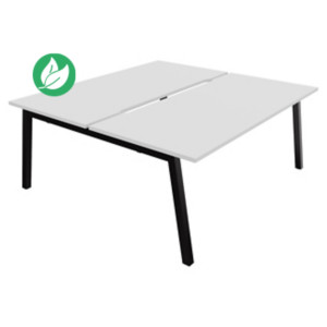 Bureau droit partagé 2 postes Burocolor A échancré - Départ - L.180 x P.163 cm - Plateau Blanc - Pieds Noir Bureau droit partagé 2 postes Burocolor A échancré - Départ - L.180 x P.163 cm - Plateau Blanc - Pieds Noir