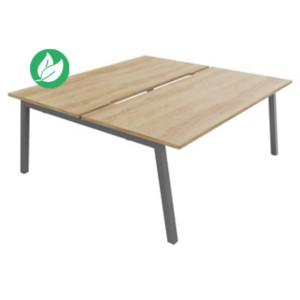 Bureau droit partagé 2 postes Burocolor A échancré - Départ - L.180 x P.163 cm - Plateau Chêne Nebraska - Pieds Aluminium Bureau droit partagé 2 postes Burocolor A échancré - Départ - L.180 x P.163 cm - Plateau Chêne Nebraska - Pieds Aluminium