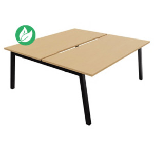 Bureau droit partagé 2 postes Burocolor A échancré - Départ - L.180 x P.163 cm - Plateau Hêtre - Pieds Noir Bureau droit partagé 2 postes Burocolor A échancré - Départ - L.180 x P.163 cm - Plateau Hêtre - Pieds Noir