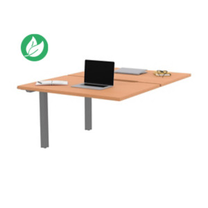Bureau droit partagé 2 postes Burocolor échancré - Suivant - L.120 x P.163 cm - Plateau Hêtre - Pieds Aluminium Bureau droit partagé 2 postes Burocolor échancré - Suivant - L.120 x P.163 cm - Plateau Hêtre - Pieds Aluminium