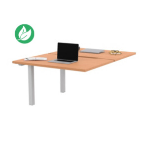 Bureau droit partagé 2 postes Burocolor échancré - Suivant - L.120 x P.163 cm - Plateau Hêtre - Pieds Blanc Bureau droit partagé 2 postes Burocolor échancré - Suivant - L.120 x P.163 cm - Plateau Hêtre - Pieds Blanc