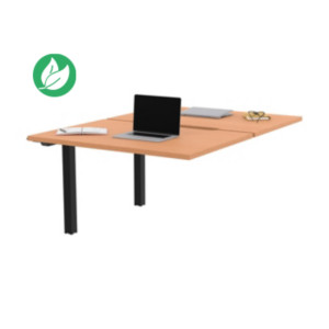 Bureau droit partagé 2 postes Burocolor échancré - Suivant - L.120 x P.163 cm - Plateau Hêtre - Pieds Noir Bureau droit partagé 2 postes Burocolor échancré - Suivant - L.120 x P.163 cm - Plateau Hêtre - Pieds Noir