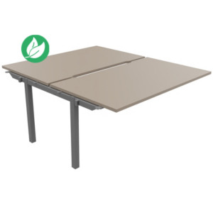 Bureau droit partagé 2 postes Burocolor échancré - Suivant - L.140 x P.163 cm - Plateau Argile - Pieds Aluminium Bureau droit partagé 2 postes Burocolor échancré - Suivant - L.140 x P.163 cm - Plateau Argile - Pieds Aluminium