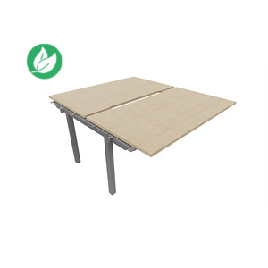 Bureau droit partagé 2 postes Burocolor échancré - Suivant - L.140 x P.163 cm - Plateau Chêne - Pieds Aluminium Bureau droit partagé 2 postes Burocolor échancré - Suivant - L.140 x P.163 cm - Plateau Chêne - Pieds Aluminium