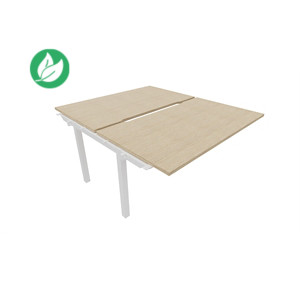 Bureau droit partagé 2 postes Burocolor échancré - Suivant - L.140 x P.163 cm - Plateau Chêne - Pieds Blanc Bureau droit partagé 2 postes Burocolor échancré - Suivant - L.140 x P.163 cm - Plateau Chêne - Pieds Blanc