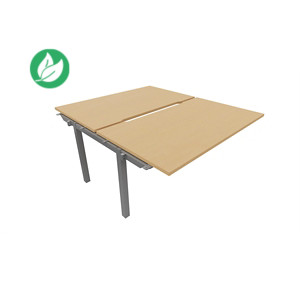 Bureau droit partagé 2 postes Burocolor échancré - Suivant - L.140 x P.163 cm - Plateau Hêtre - Pieds Aluminium Bureau droit partagé 2 postes Burocolor échancré - Suivant - L.140 x P.163 cm - Plateau Hêtre - Pieds Aluminium
