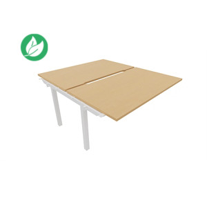 Bureau droit partagé 2 postes Burocolor échancré - Suivant - L.140 x P.163 cm - Plateau Hêtre - Pieds Blanc Bureau droit partagé 2 postes Burocolor échancré - Suivant - L.140 x P.163 cm - Plateau Hêtre - Pieds Blanc