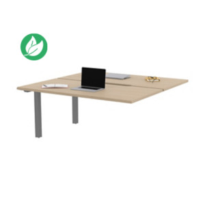 Bureau droit partagé 2 postes Burocolor échancré - Suivant - L.160 x P.163 cm - Plateau Chêne - Pieds Aluminium Bureau droit partagé 2 postes Burocolor échancré - Suivant - L.160 x P.163 cm - Plateau Chêne - Pieds Aluminium