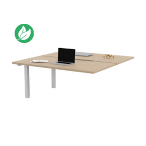 Bureau droit partagé 2 postes Burocolor échancré - Suivant - L.160 x P.163 cm - Plateau Chêne - Pieds Blanc Bureau droit partagé 2 postes Burocolor échancré - Suivant - L.160 x P.163 cm - Plateau Chêne - Pieds Blanc