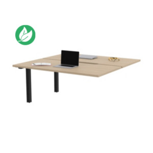 Bureau droit partagé 2 postes Burocolor échancré - Suivant - L.160 x P.163 cm - Plateau Chêne - Pieds Noir Bureau droit partagé 2 postes Burocolor échancré - Suivant - L.160 x P.163 cm - Plateau Chêne - Pieds Noir