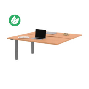 Bureau droit partagé 2 postes Burocolor échancré - Suivant - L.160 x P.163 cm - Plateau Hêtre - Pieds Aluminium Bureau droit partagé 2 postes Burocolor échancré - Suivant - L.160 x P.163 cm - Plateau Hêtre - Pieds Aluminium
