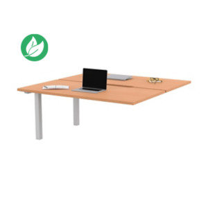 Bureau droit partagé 2 postes Burocolor échancré - Suivant - L.160 x P.163 cm - Plateau Hêtre - Pieds Blanc Bureau droit partagé 2 postes Burocolor échancré - Suivant - L.160 x P.163 cm - Plateau Hêtre - Pieds Blanc