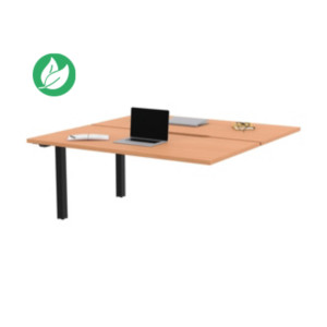 Bureau droit partagé 2 postes Burocolor échancré - Suivant - L.160 x P.163 cm - Plateau Hêtre - Pieds Noir Bureau droit partagé 2 postes Burocolor échancré - Suivant - L.160 x P.163 cm - Plateau Hêtre - Pieds Noir