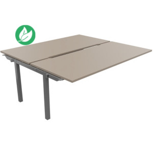 Bureau droit partagé 2 postes Burocolor échancré - Suivant - L.180 x P.163 cm - Plateau Argile - Pieds Aluminium Bureau droit partagé 2 postes Burocolor échancré - Suivant - L.180 x P.163 cm - Plateau Argile - Pieds Aluminium