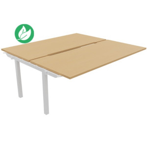 Bureau droit partagé 2 postes Burocolor échancré - Suivant - L.180 x P.163 cm - Plateau Hêtre - Pieds Blanc Bureau droit partagé 2 postes Burocolor échancré - Suivant - L.180 x P.163 cm - Plateau Hêtre - Pieds Blanc