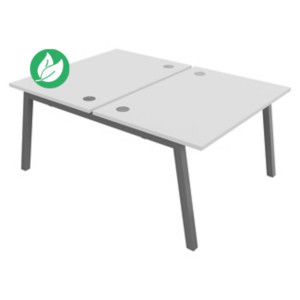Bureau droit partagé 2 postes Burocolor A avec obturateurs - Départ - L.120 x P.163 cm - Plateau Blanc - Pieds Aluminium Bureau droit partagé 2 postes Burocolor A avec obturateurs - Départ - L.120 x P.163 cm - Plateau Blanc - Pieds Aluminium