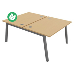 Bureau droit partagé 2 postes Burocolor A avec obturateurs - Départ - L.120 x P.163 cm - Plateau Hêtre - Pieds Aluminium Bureau droit partagé 2 postes Burocolor A avec obturateurs - Départ - L.120 x P.163 cm - Plateau Hêtre - Pieds Aluminium